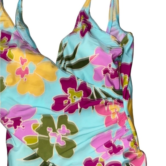 MircaleSuit Bright Floral Ruched One Piece Swimsuit Size 12 - Picture 3 of 9